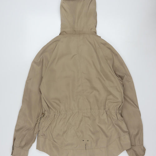 Zara Women’s Beige Hooded Anorak Jacket Size 12 with Drawstring Waist