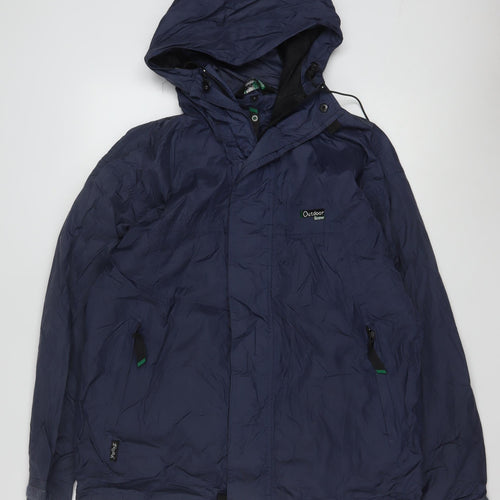 Outdoor Scene Men's Blue Waterproof Hooded Rain Jacket Size S