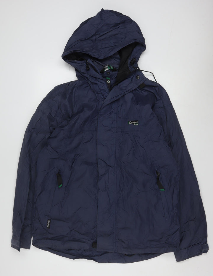 Outdoor Scene Men's Blue Waterproof Hooded Rain Jacket Size S