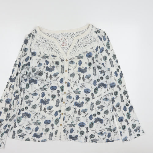 Mantaray Women’s White Floral Long Sleeve Cotton Tunic Blouse Size 14