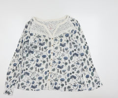 Mantaray Women’s White Floral Long Sleeve Cotton Tunic Blouse Size 14