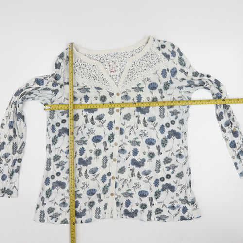 Mantaray Women’s White Floral Long Sleeve Cotton Tunic Blouse Size 14