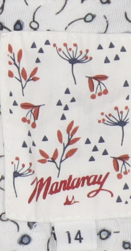 Mantaray Women’s White Floral Long Sleeve Cotton Tunic Blouse Size 14