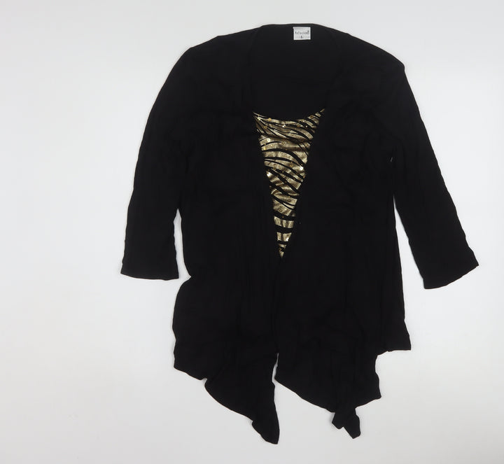 Reflections Women's Black Sequin Wrap 3/4 Sleeve Blouse L