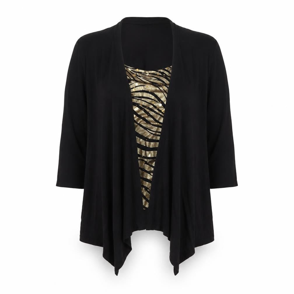 Reflections Women's Black Sequin Wrap 3/4 Sleeve Blouse L