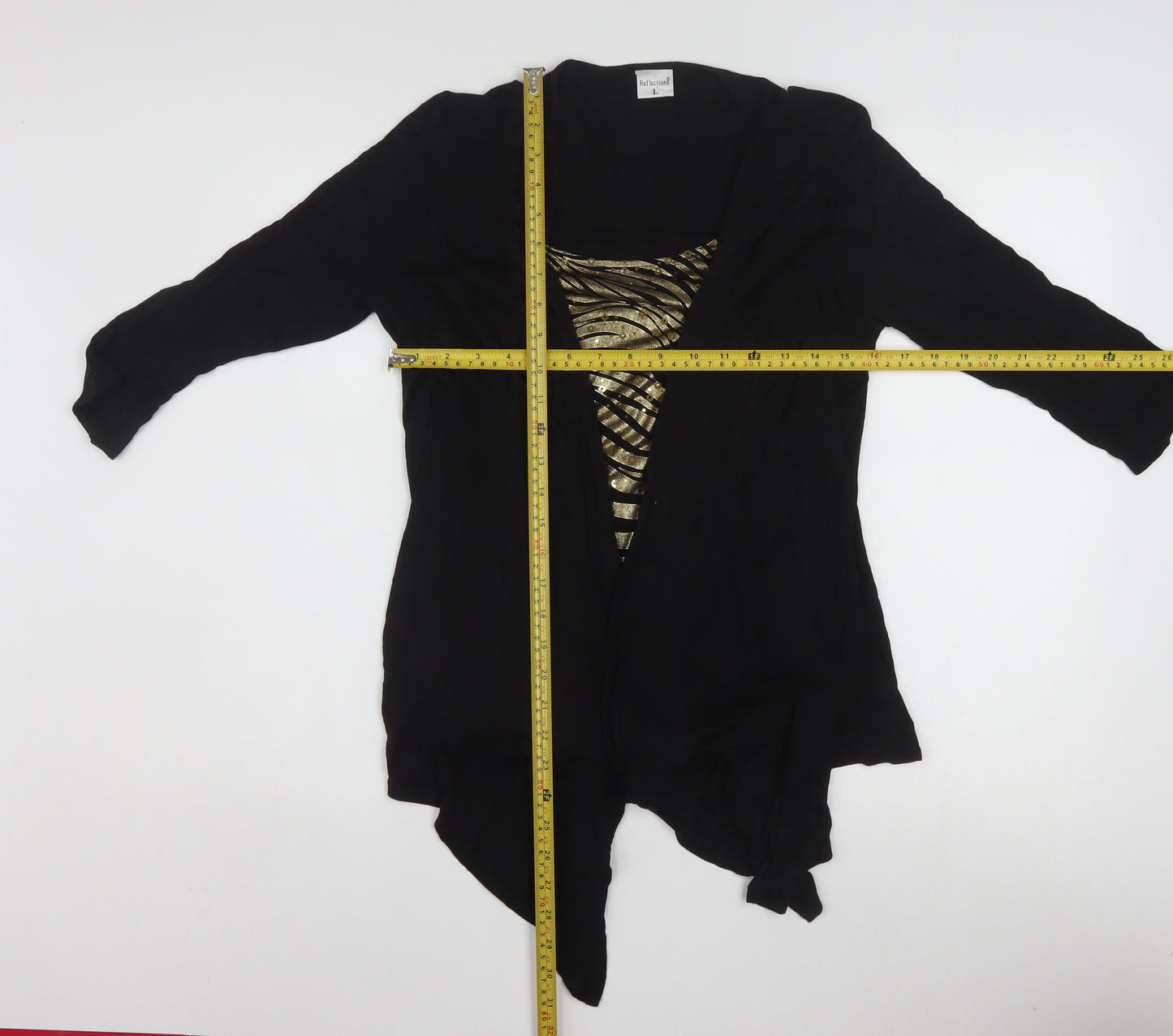 Reflections Women's Black Sequin Wrap 3/4 Sleeve Blouse L