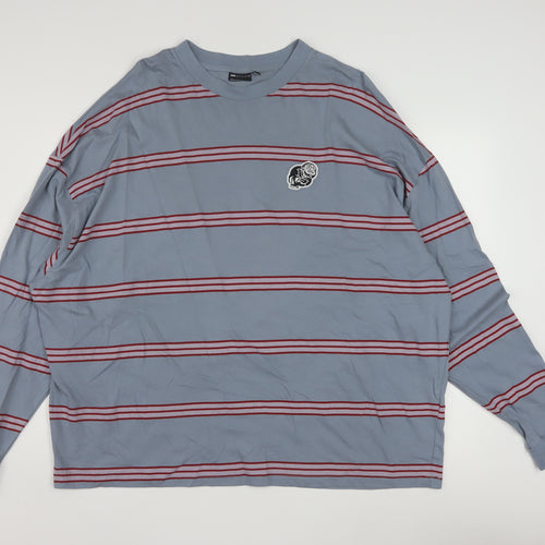 ASOS DESIGN Men's Blue Striped Long Sleeve Cotton Top 2XL