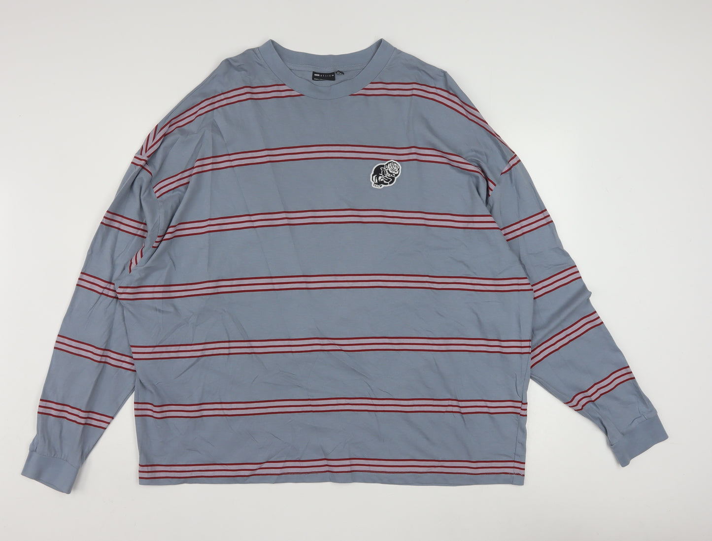 ASOS DESIGN Men's Blue Striped Long Sleeve Cotton Top 2XL