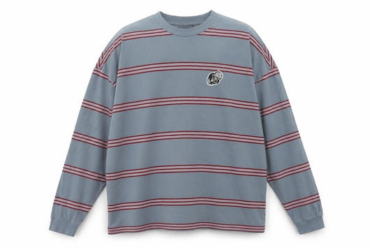 Front view of ASOS DESIGN Men's Blue Striped Long Sleeve Cotton Top 2XL