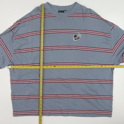 ASOS DESIGN Men's Blue Striped Long Sleeve Cotton Top 2XL