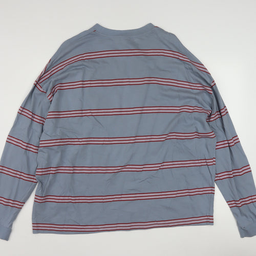 ASOS DESIGN Men's Blue Striped Long Sleeve Cotton Top 2XL