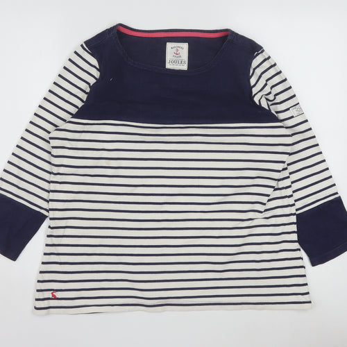 Joules Women Blue Striped 100% Cotton Long Sleeve Nautical Top Size 16