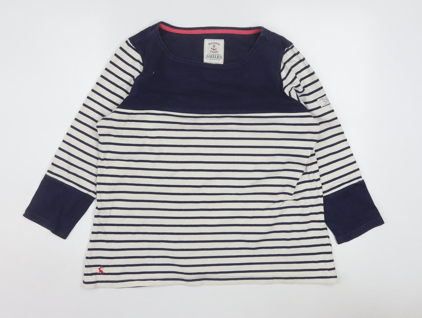 Joules Women Blue Striped 100% Cotton Long Sleeve Nautical Top Size 16