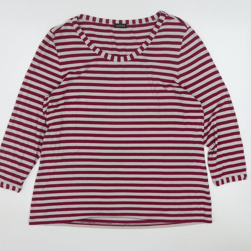 Jaeger Women Red Striped 3/4 Sleeve Jersey T-Shirt XL