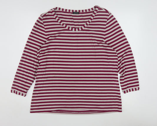 Jaeger Women Red Striped 3/4 Sleeve Jersey T-Shirt XL