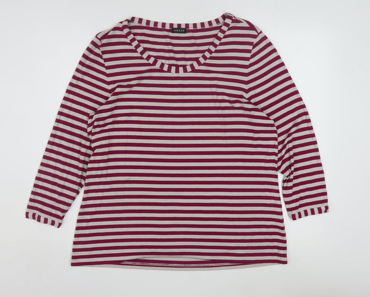 Jaeger Women Red Striped 3/4 Sleeve Jersey T-Shirt XL