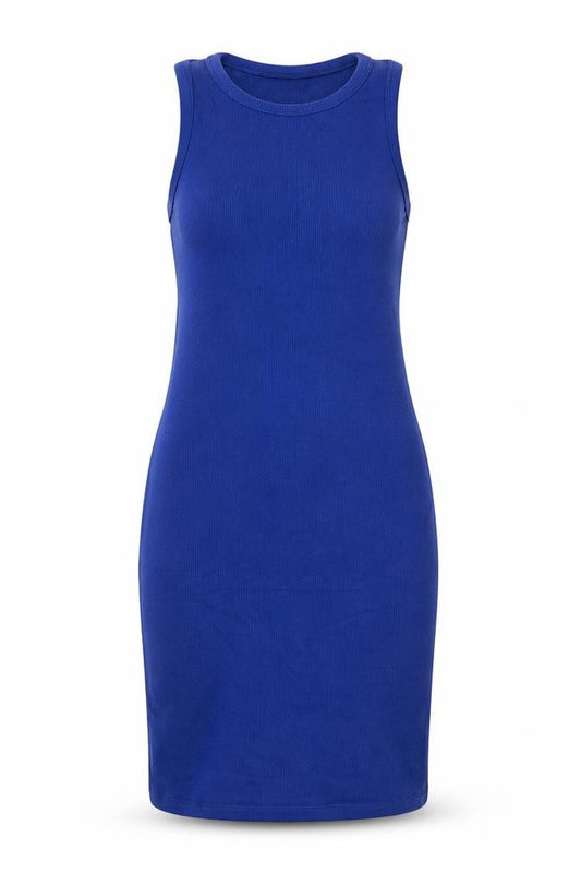 Front view of Apricot Women's Blue Sleeveless Bodycon Knit Dress, size 14