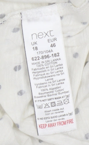 Next Women’s White Polka Dot Cotton Short Sleeve T-Shirt Size 18