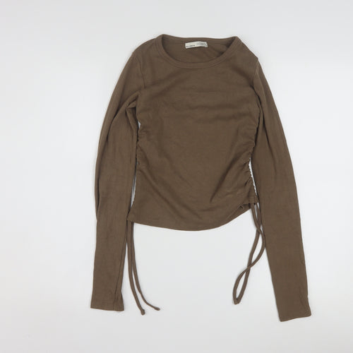 Pull&Bear Women’s Brown Cropped Long Sleeve Stretch Top Size 12