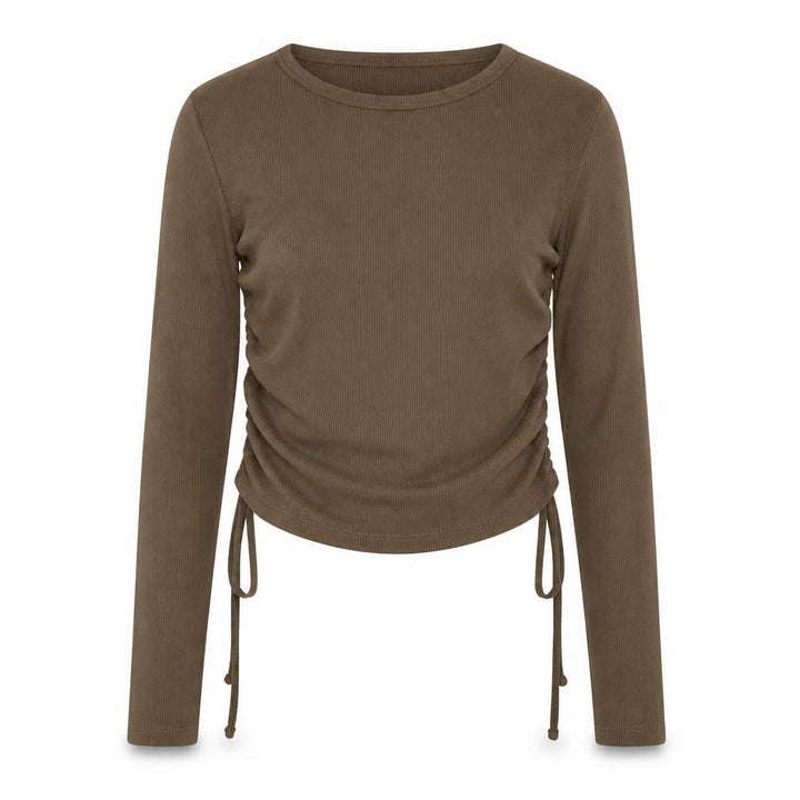Pull&Bear Women’s Brown Cropped Long Sleeve Stretch Top Size 12