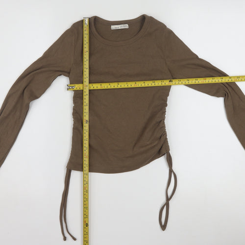 Pull&Bear Women’s Brown Cropped Long Sleeve Stretch Top Size 12