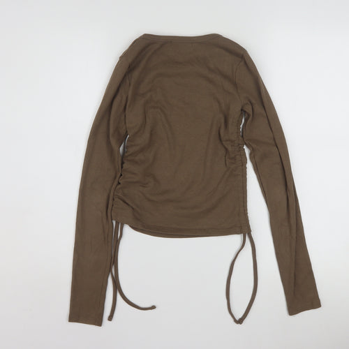 Pull&Bear Women’s Brown Cropped Long Sleeve Stretch Top Size 12
