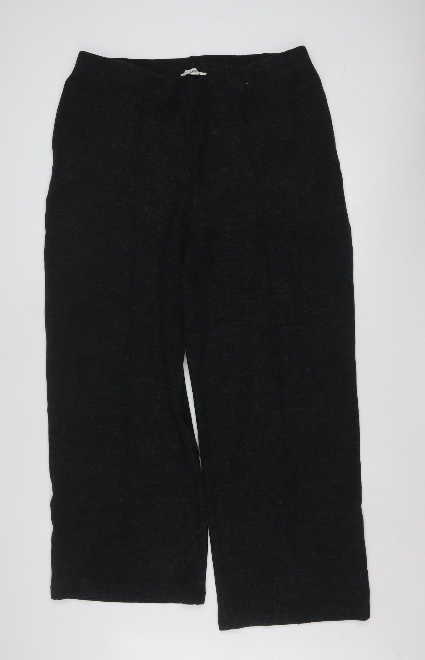 Marks and Spencer Women’s Charcoal Wide-Leg Trousers Size 18 Long Polyester Cotton Blend