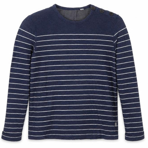 Ted Baker Men Blue Striped Cotton Long Sleeve Button Crew Neck Top M