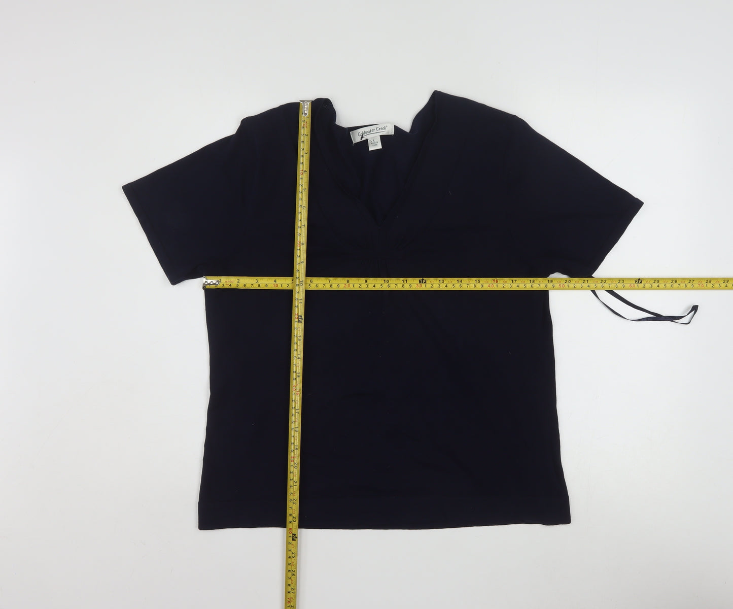 Coldwater Creek Womens Black Silk Blend V-Neck Short Sleeve Top L
