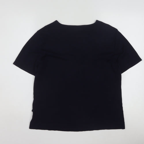Coldwater Creek Womens Black Silk Blend V-Neck Short Sleeve Top L