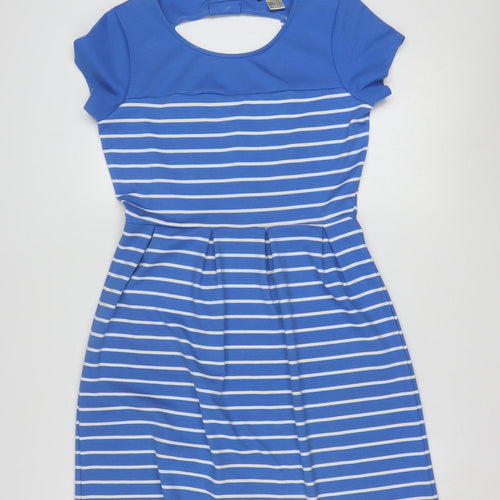 La Redoute Women Blue Striped Fit & Flare Dress Size 10