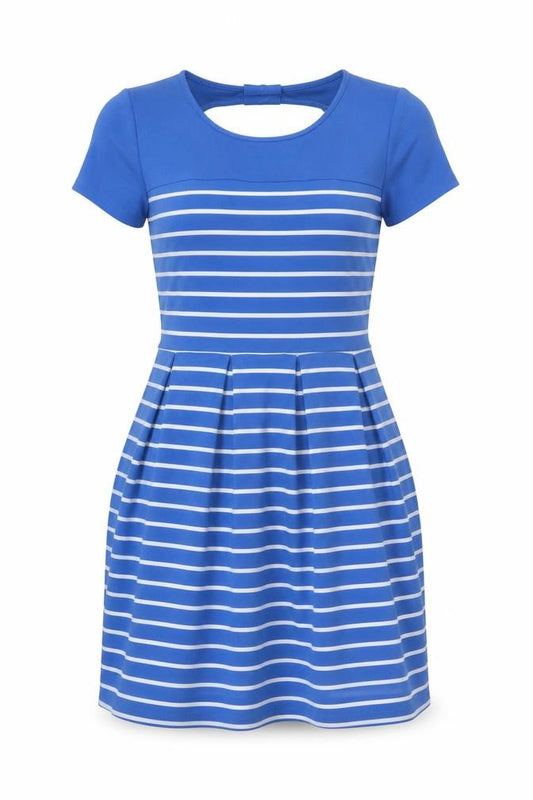 Front view of La Redoute Women Blue Striped Fit & Flare Dress, size 10