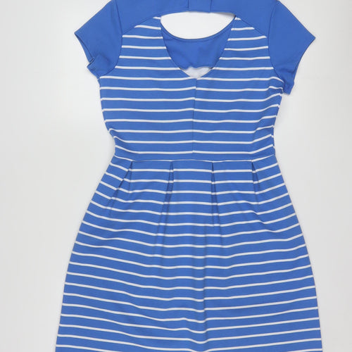 La Redoute Women Blue Striped Fit & Flare Dress Size 10