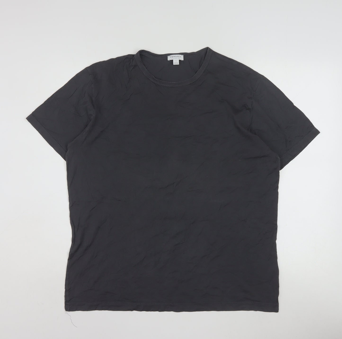 Sunspel Men's Black Cotton Crew Neck Short Sleeve T-Shirt Size L