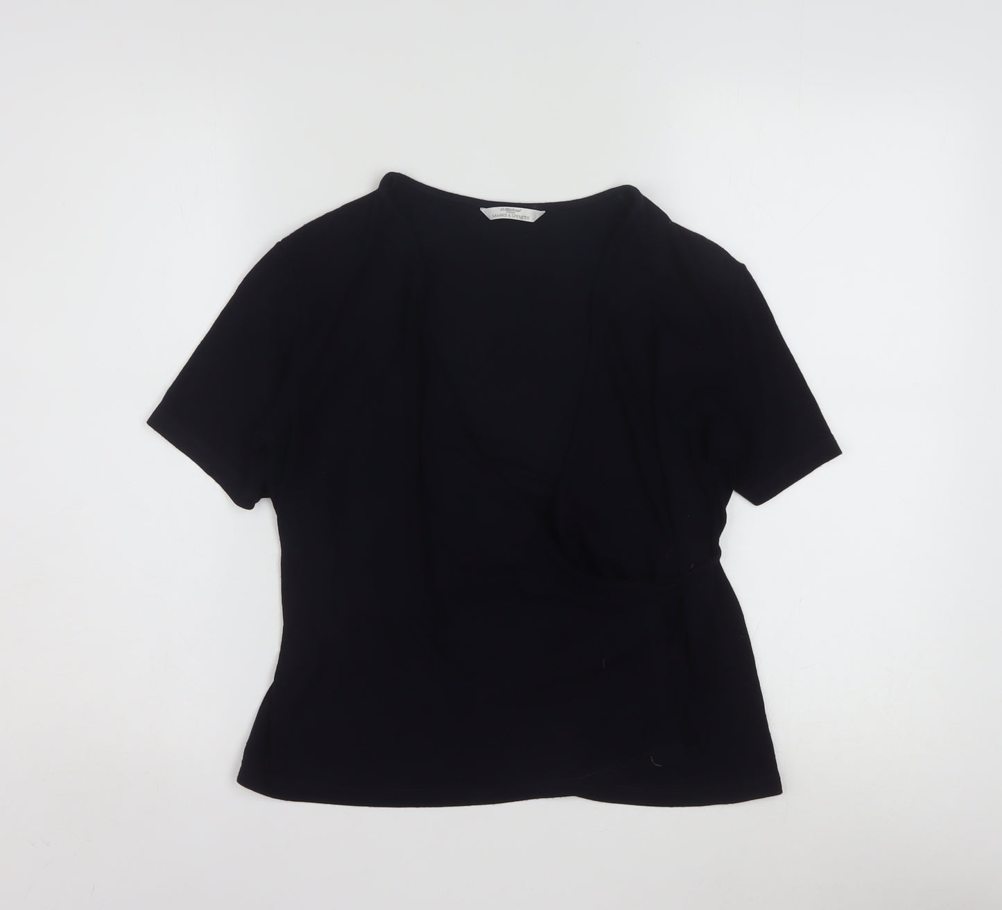 Marks and Spencer Women’s Dark Navy Wrap Blouse Size 14 V-Neck Jersey Top