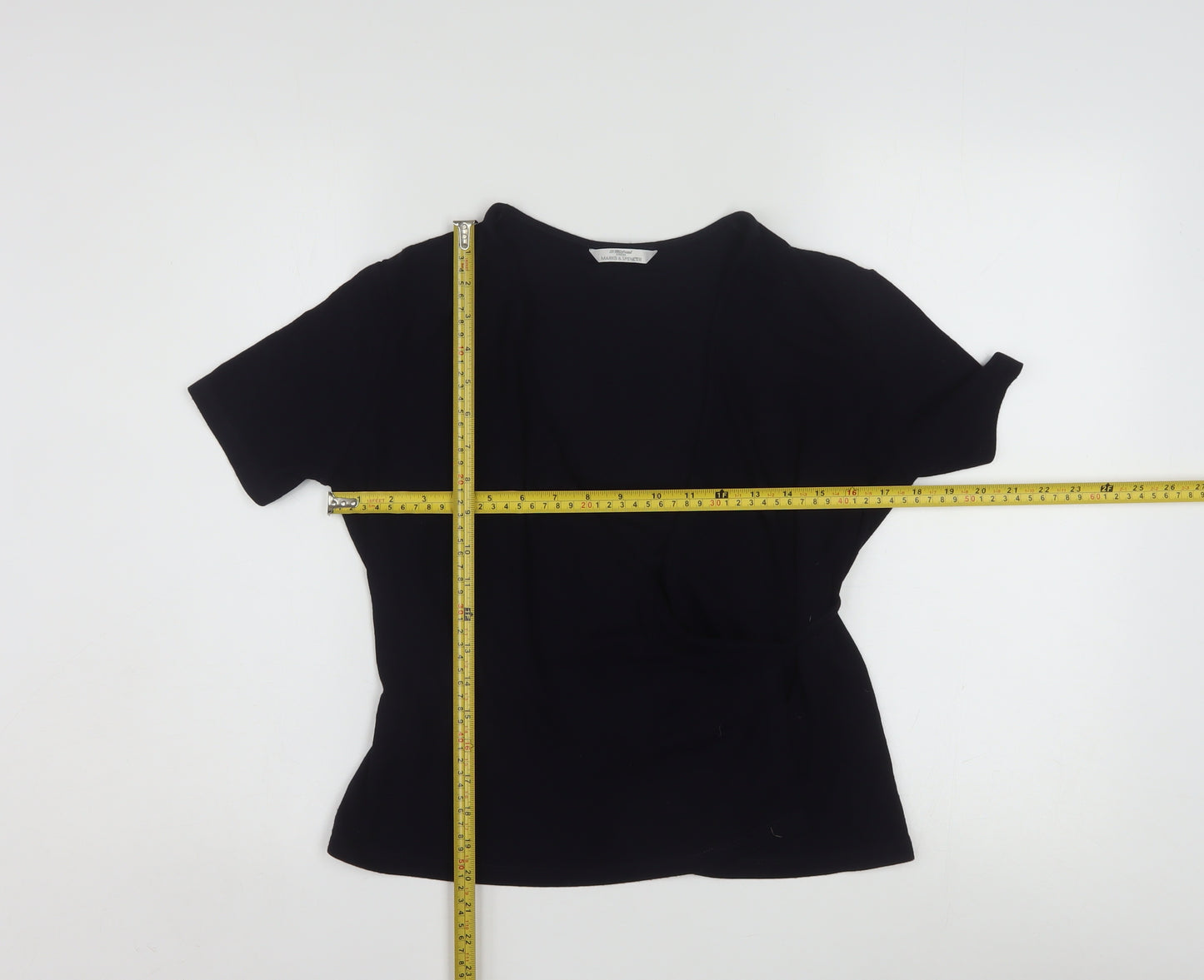 Marks and Spencer Women’s Dark Navy Wrap Blouse Size 14 V-Neck Jersey Top
