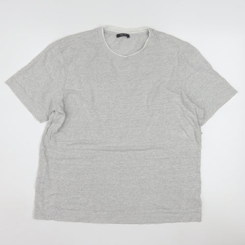 Massimo Dutti Men's Grey Linen Blend Short Sleeve Crew Neck T-Shirt L