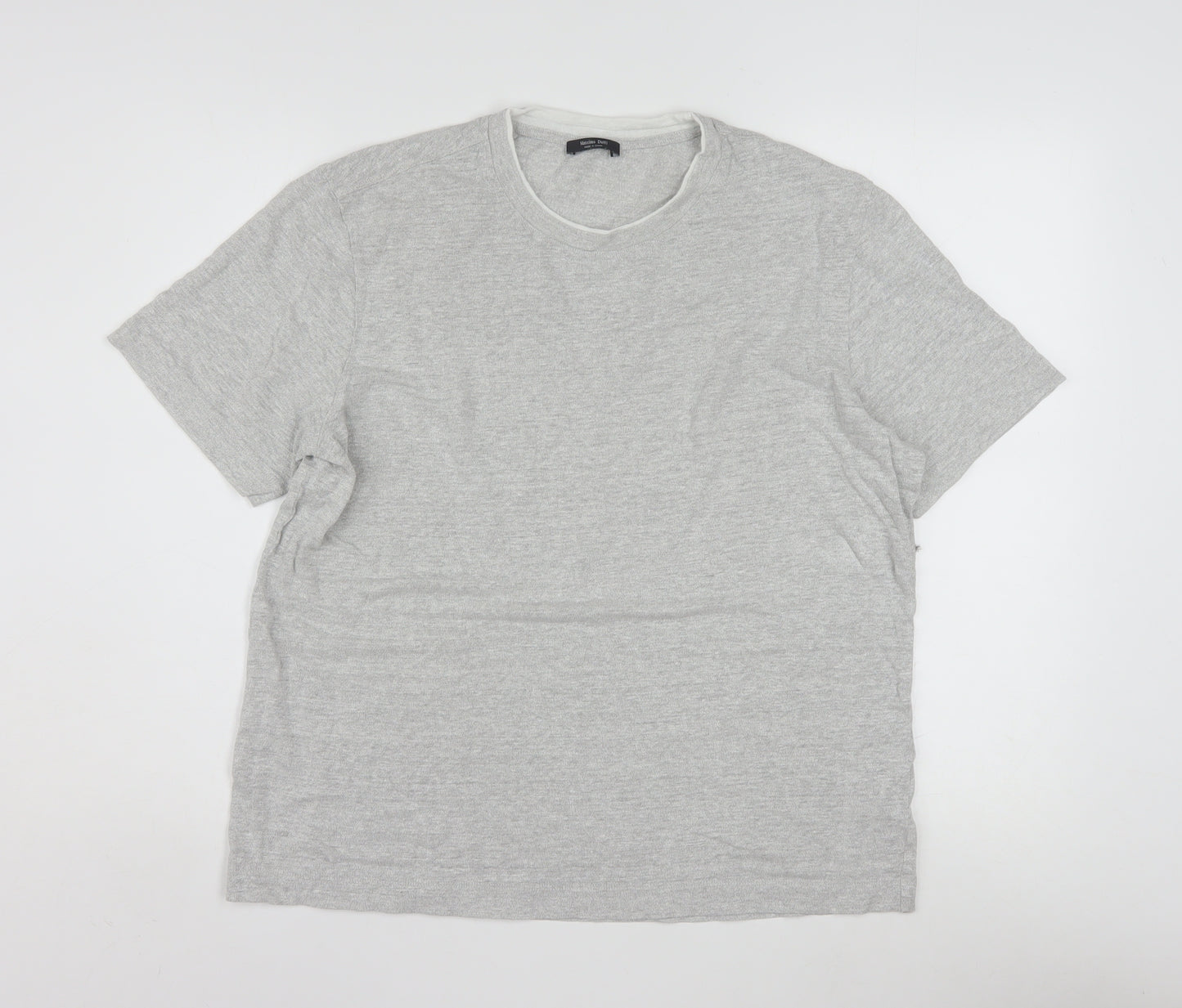 Massimo Dutti Men's Grey Linen Blend Short Sleeve Crew Neck T-Shirt L