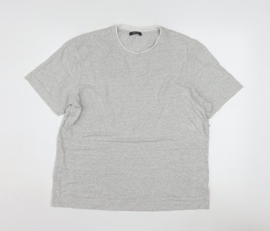 Massimo Dutti Men's Grey Linen Blend Short Sleeve Crew Neck T-Shirt L