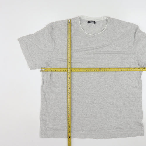 Massimo Dutti Men's Grey Linen Blend Short Sleeve Crew Neck T-Shirt L