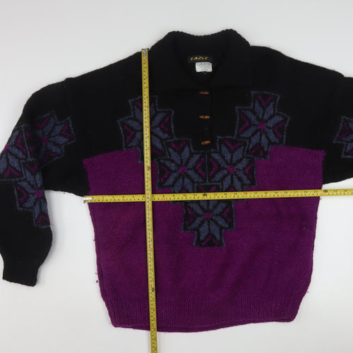 Lazle Men's Purple Black Wool Collared Chunky Knit Pullover Jumper L