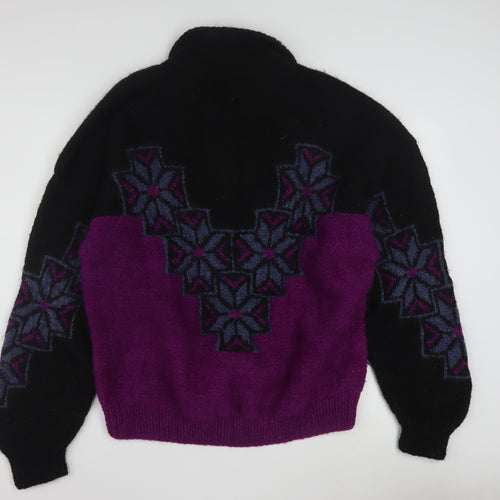 Lazle Men's Purple Black Wool Collared Chunky Knit Pullover Jumper L