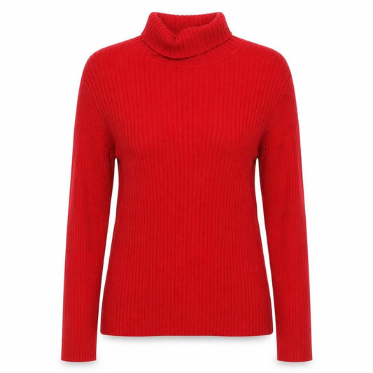 Front view of Chadwick's Women's Red Roll Neck Cotton Knit Jumper, size M