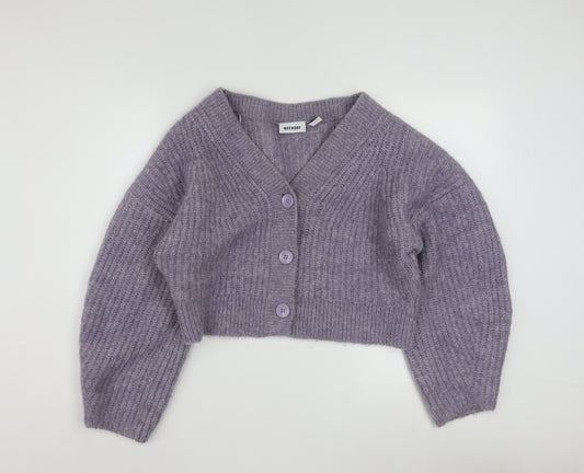 Weekday Women Purple Ribbed Cropped Cardigan XS Wool Blend Knit