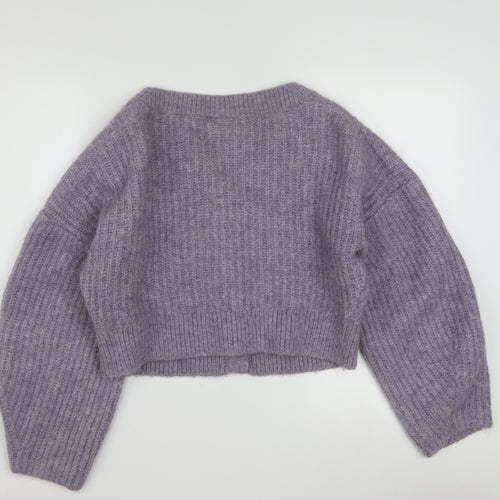 Weekday Women Purple Ribbed Cropped Cardigan XS Wool Blend Knit