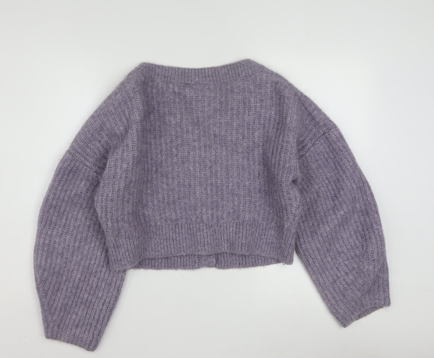 Weekday Women Purple Ribbed Cropped Cardigan XS Wool Blend Knit