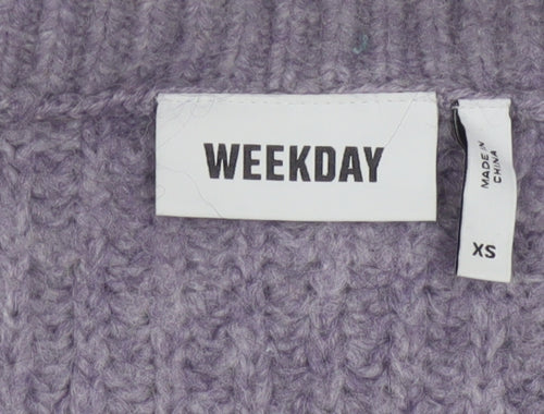 Weekday Women Purple Ribbed Cropped Cardigan XS Wool Blend Knit