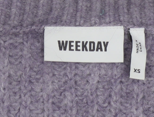 Weekday Women Purple Ribbed Cropped Cardigan XS Wool Blend Knit