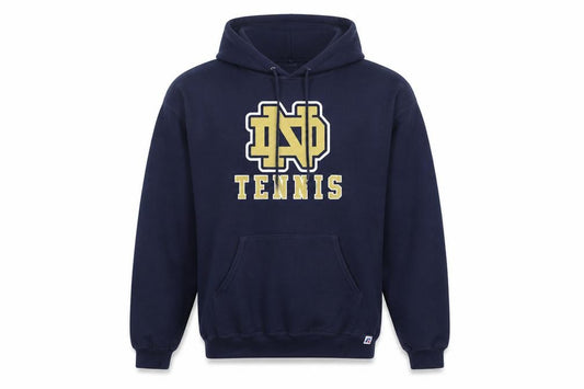 Front view of Russell Athletic Men's Blue Pullover Hoodie L Graphic Varsity Tennis