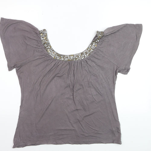 South Collection Women’s Brown Beaded Tunic Blouse UK 14